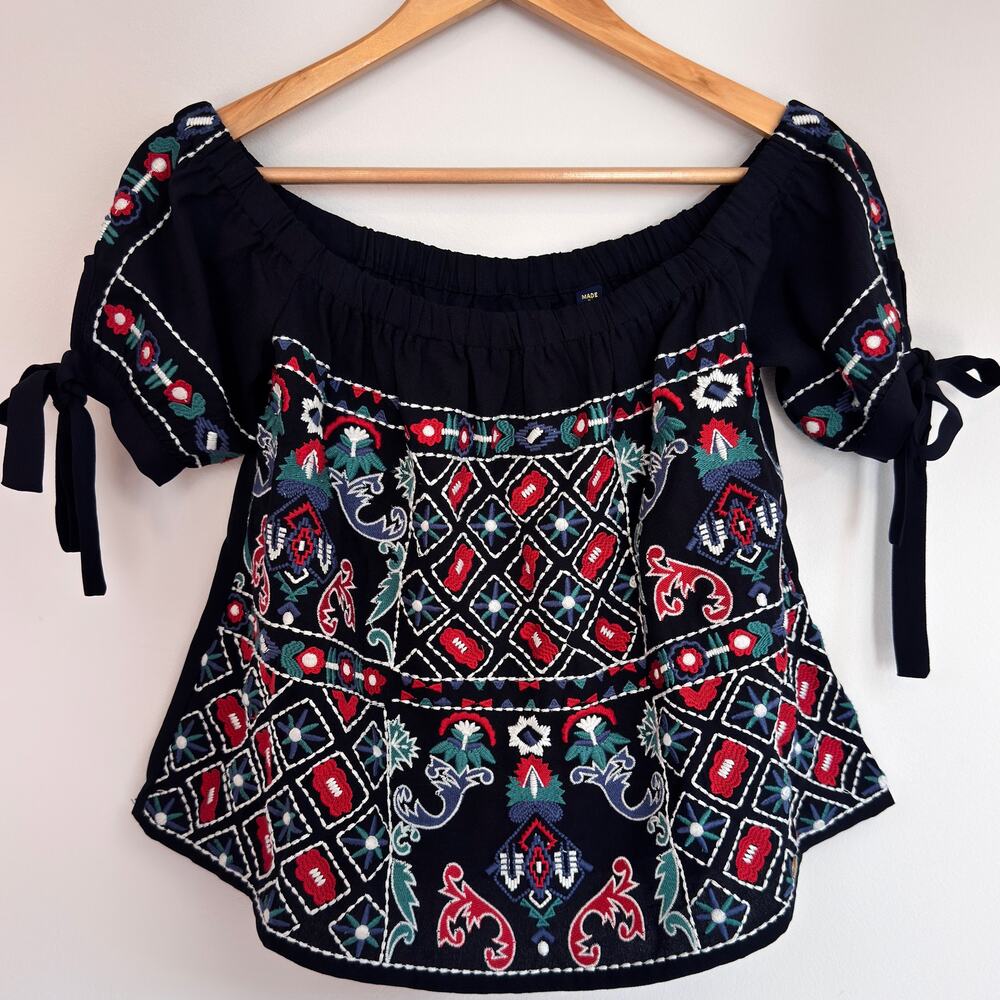 Superdry Women's Blouse Size 4 | Off The Shoulder Embroidered Multicolor Boho
